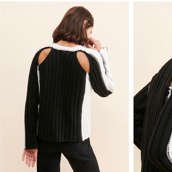 Black and white ribbed sweater with shoulder and back styled cutouts - Picture 3 of 3